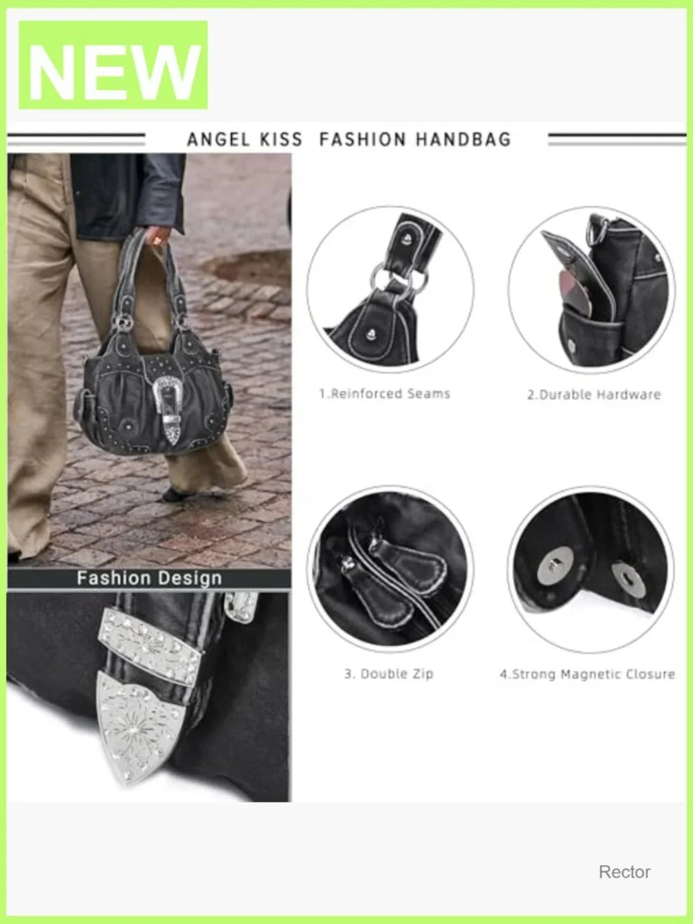 Vegan Leather Hobo Bag with Metal Studs, Large Capacity Shoulder Crossbody Purse